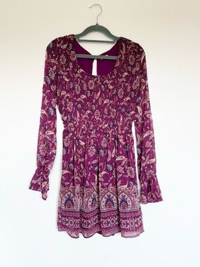 Hollister Purple Bell Sleeve Floral Boho Dress Sz S
